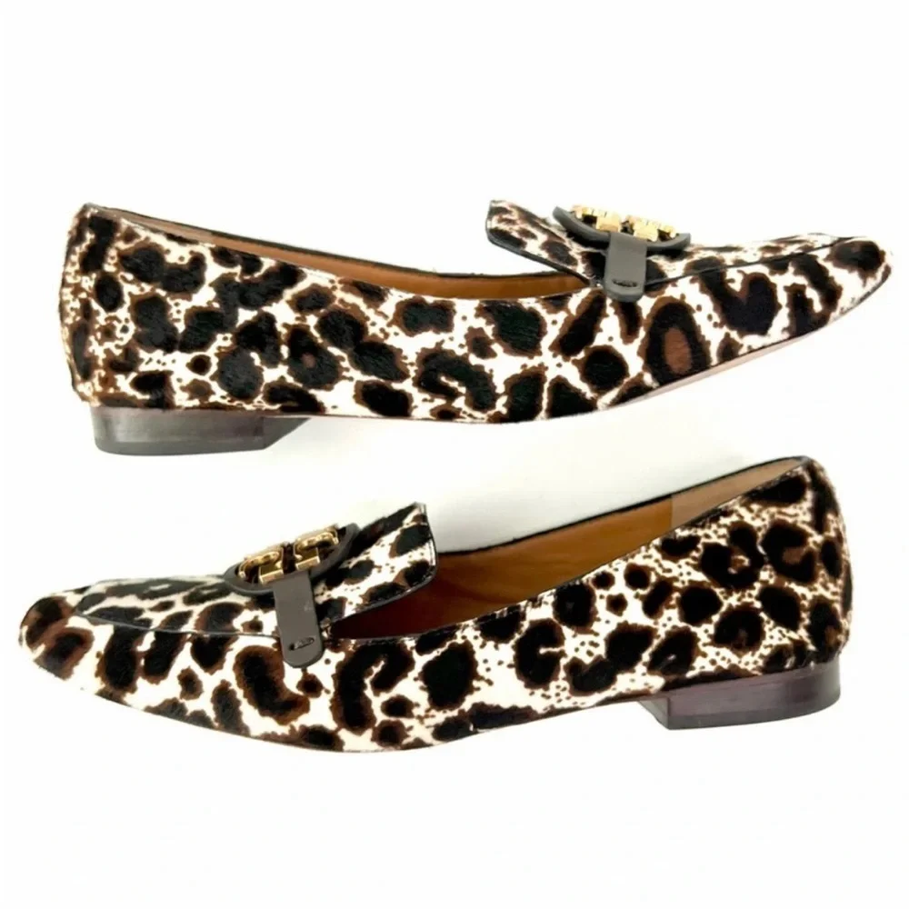TORY BURCH | Cream Leopard Gold Haircalf Metal Miller Loafers 7.5M